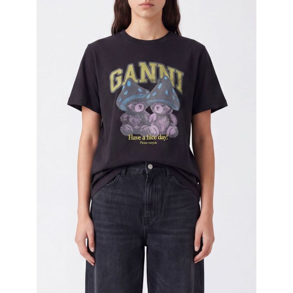 Ganni Women Teddy Bear Graffiti Print Organic Cotton T-Shirt Ganni